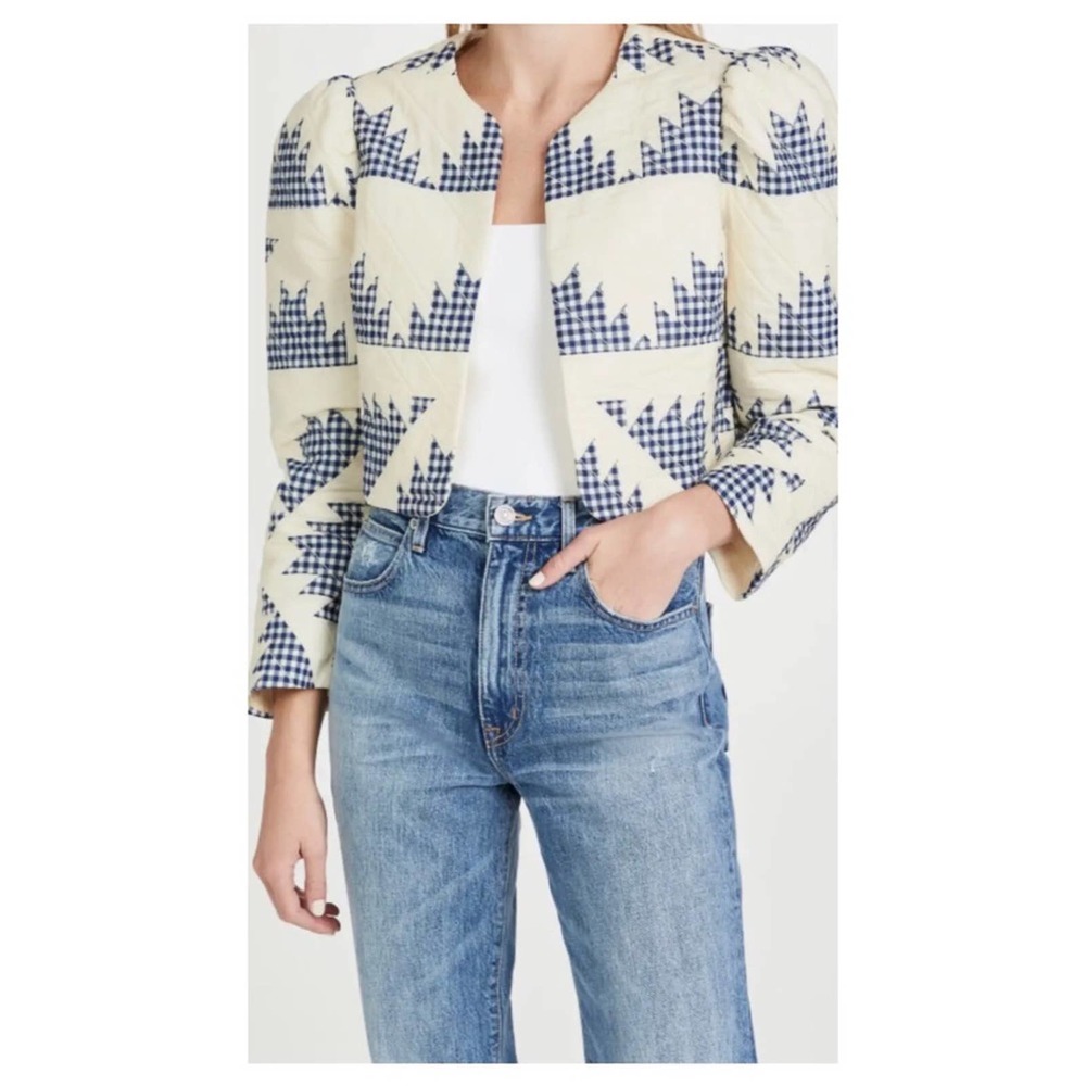 Sea New York Cream and Navy Cropped Patterned Jacket